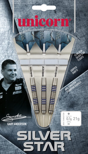 Unicorn Gary Anderson 80% Tungsten Silver Star Steel Tip Dart Set - 23g
